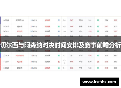 切尔西与阿森纳对决时间安排及赛事前瞻分析